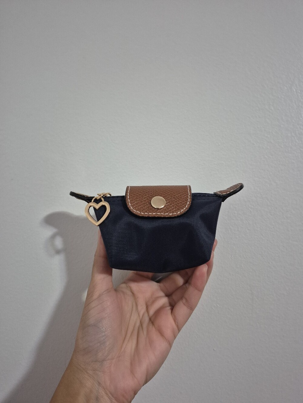 Mini Dark Blue and Brown Gold Hardware Snap Button Zipper Coin Purse Wristlet